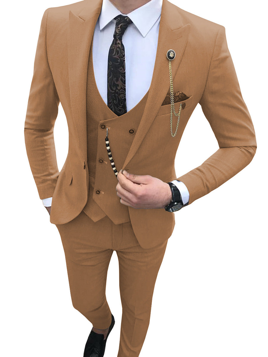 Costume Homme 3 Pièces BRUN Coupe Slim et Style Coréen Moderne pour une Silhouette Affinée en Affaires