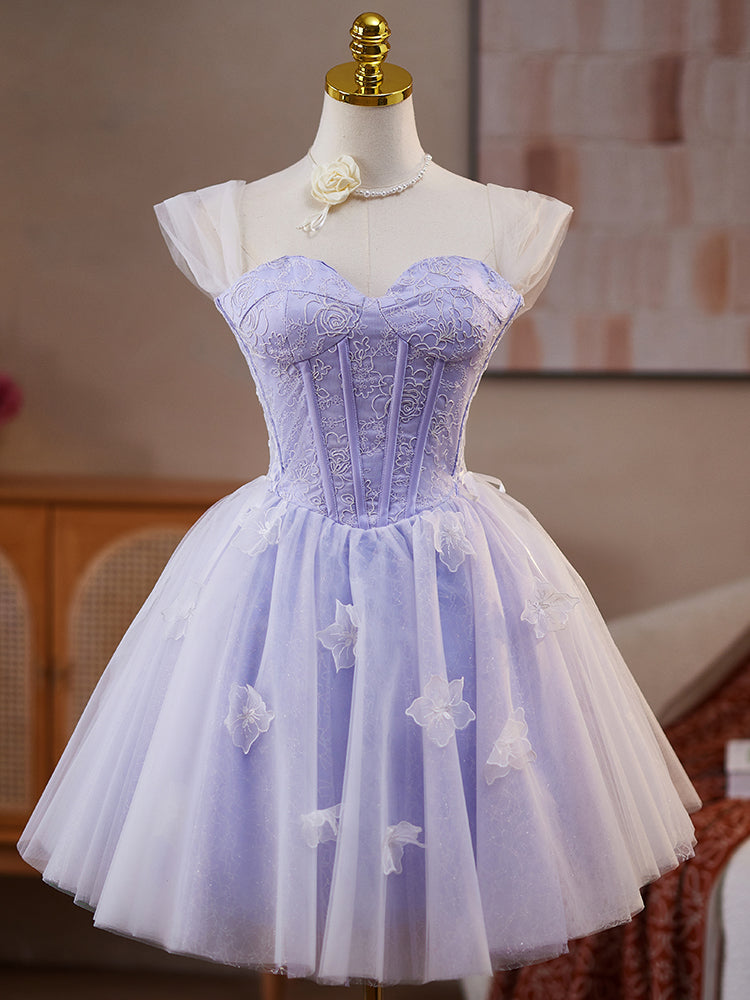 Robe de bal en Lilas Robe Style Princesse Épaule Dénudée Ornée de Roses sans Manches
