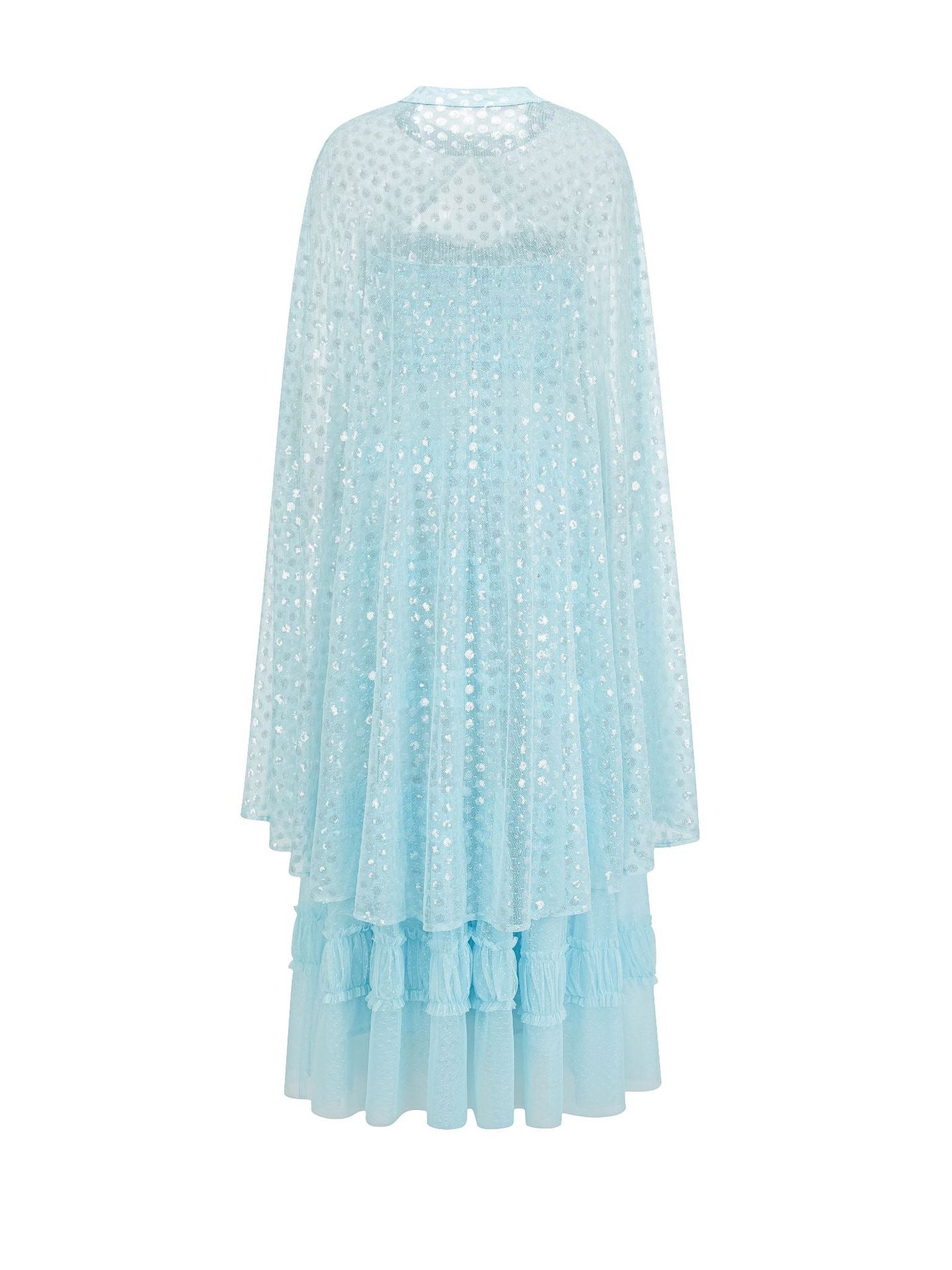 Robe Paillettes Deux Pièces Trapèze Sans Manches Robe de Soirée en Bleu Clair