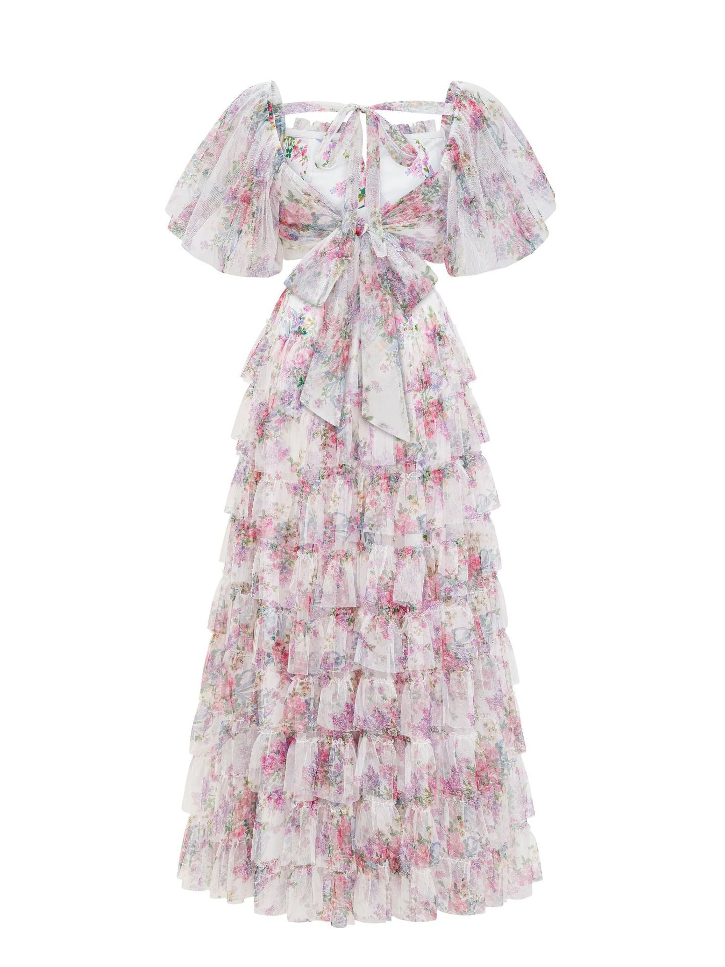 Robe Longue Deux Pièces Trapèze Col Carré Manches Courtes Robe de Soirée en Abricot