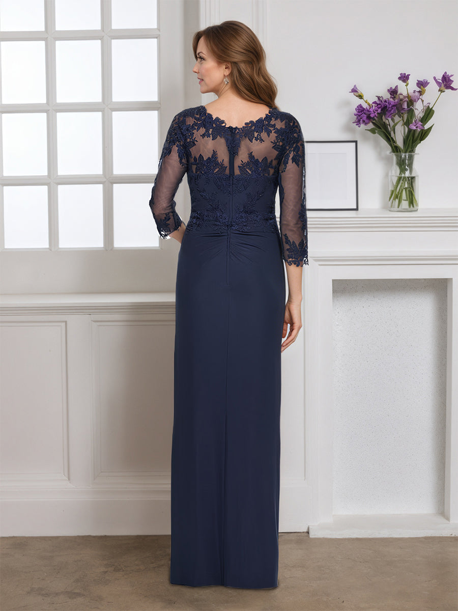 Cicinia Bleu Marine Robe pour Mère de la Mariée Longue en Tissu Extensible Fourreau Fermeture Dos à Glissière Longueur Sol