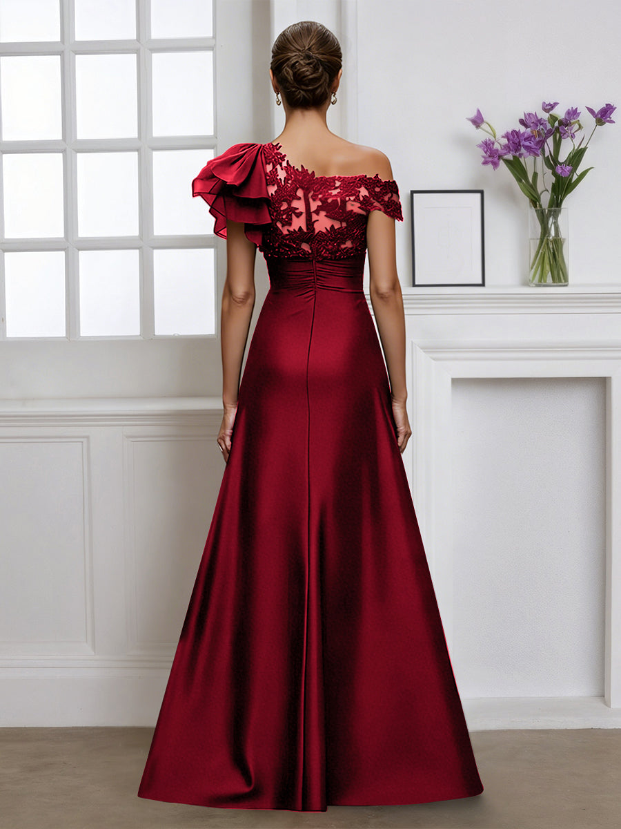 Cicinia Robe pour Mère de la Mariée BORDEAUX Longue A-Line Une Épaule Longueur Sol