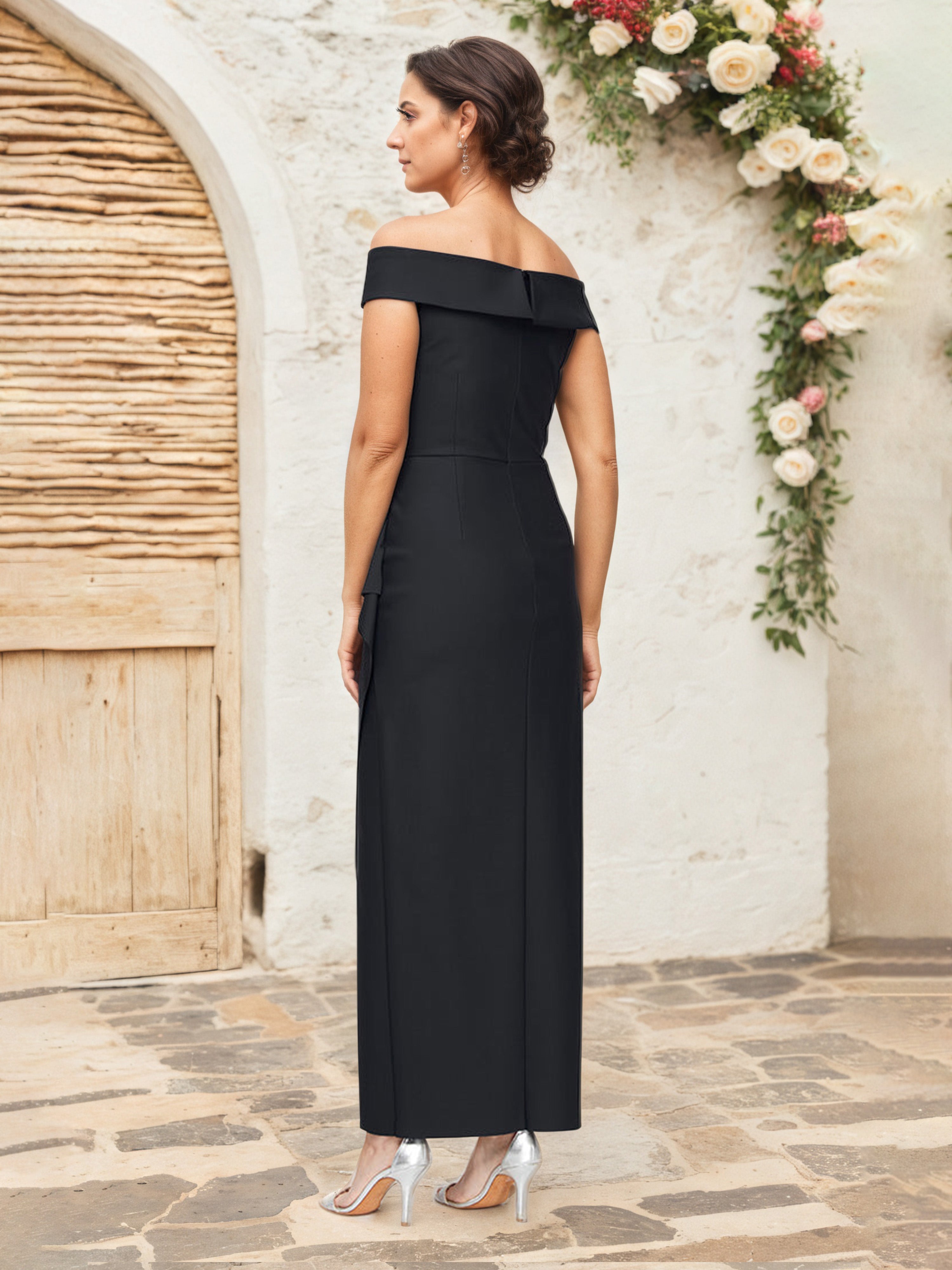 Robe Mère de la Mariée NOIR Fourreau/Colonne Épaule Dénudée