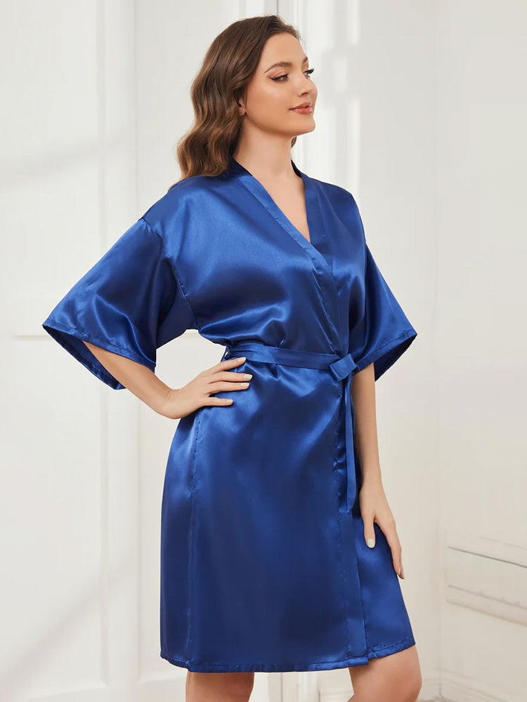 Robe de Nuit Bleu Royale en Satin pour Mariée