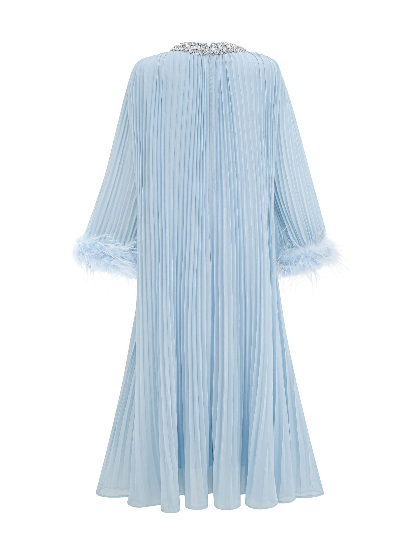 Robe Longue Col Rond Manches Longues Robe de Soirée en Bleu