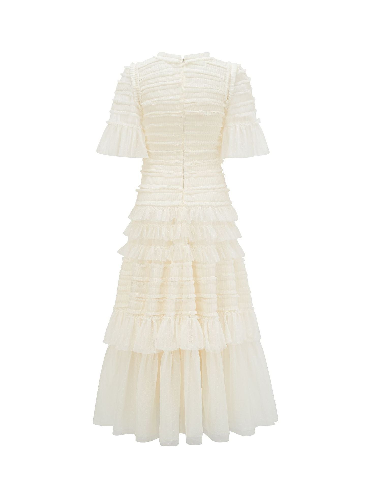 Robe Trapèze Col Rond Manches Courtes Robe de Soirée en Abricot