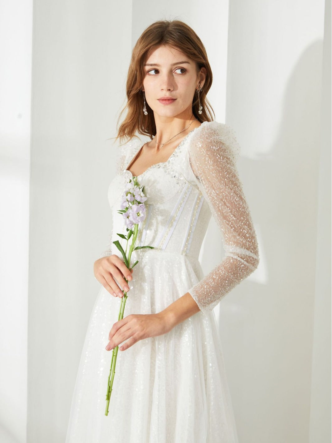 Robe Trapèze Cache Cœur Manches Longues Robe de Soirée