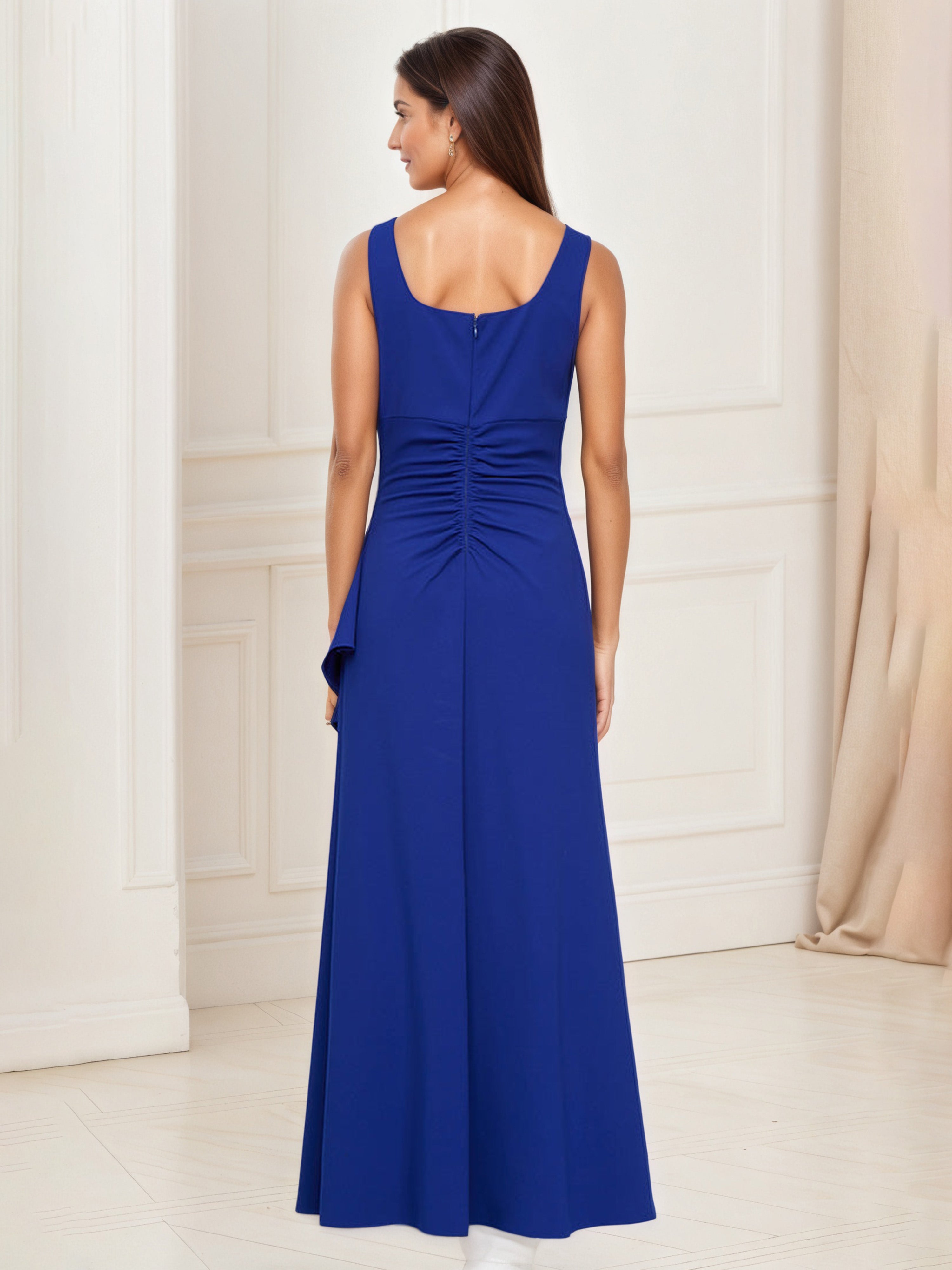 Robe Mère de la Mariée BLEU_ROYALE Fourreau/Colonne Col Carré 2 Pièce Avec Veste Mancherons