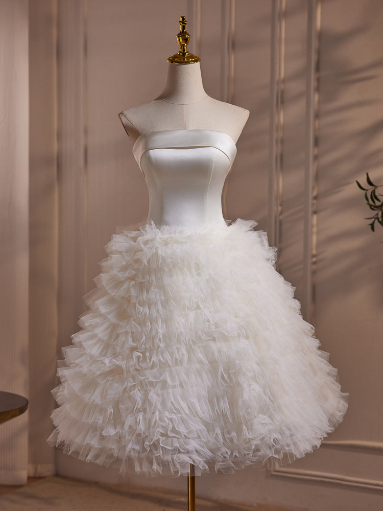 Robe de Mariée Volant Sans bretelles en Satin et Tulle