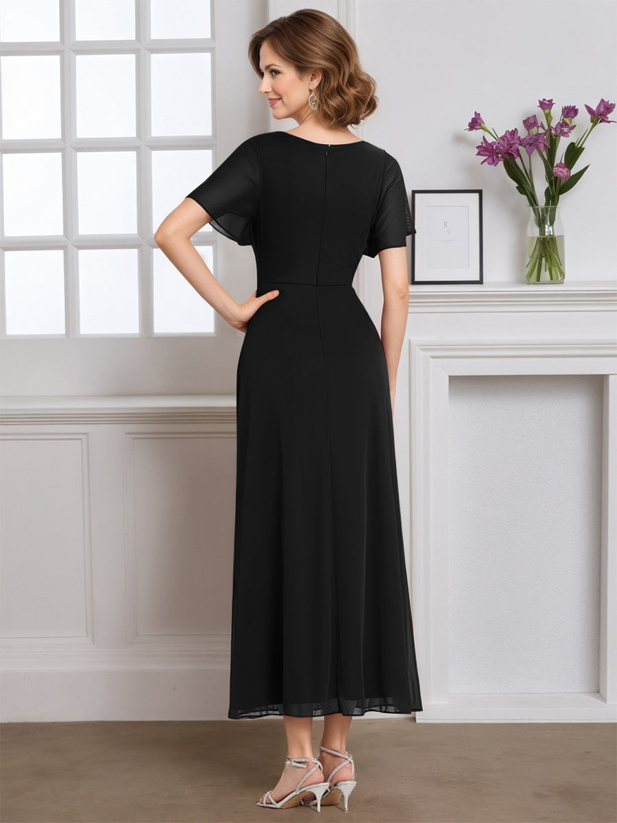 Cicinia Robe pour Mère de la Mariée Noir Longue A-Line en Mousseline Manches Papillons Décolleté en V