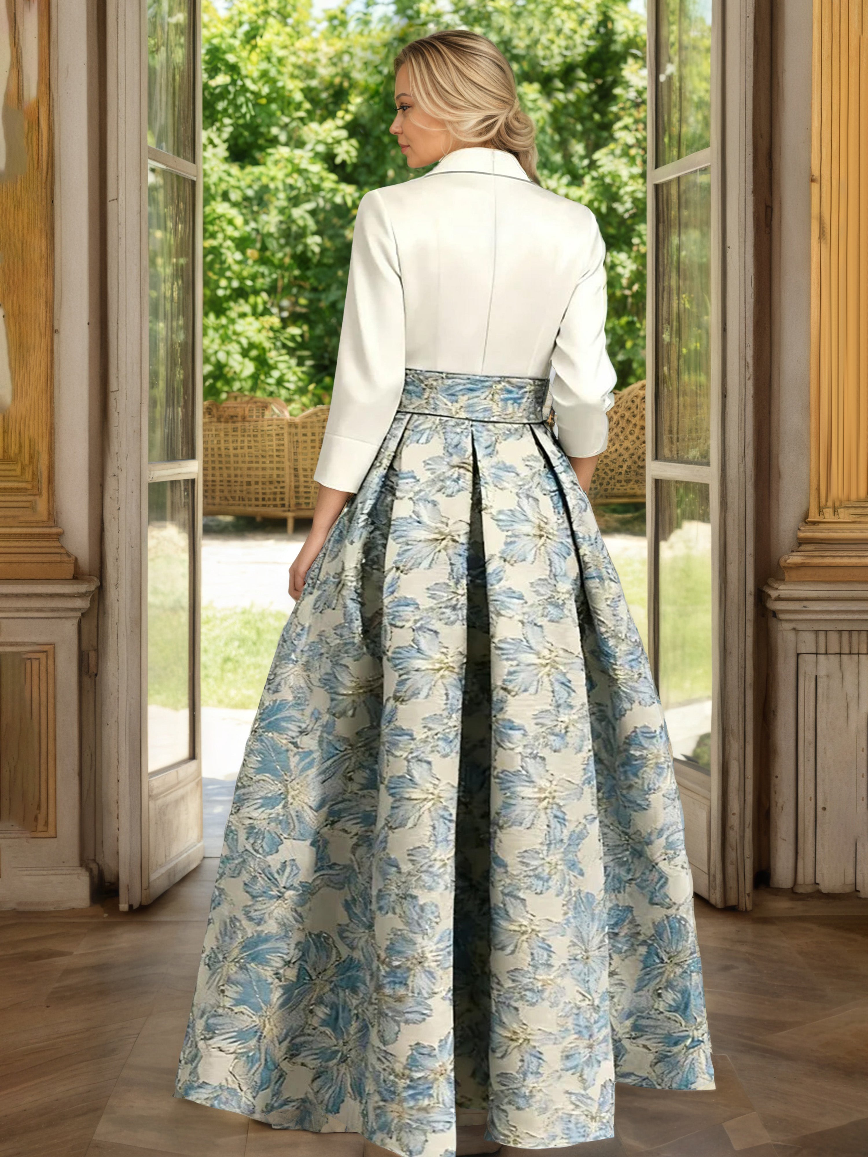 Cicinia Champagne Robe Mère de la Mariée Longue A-Line en Jacquard Gaufré Revers Longueur Sol