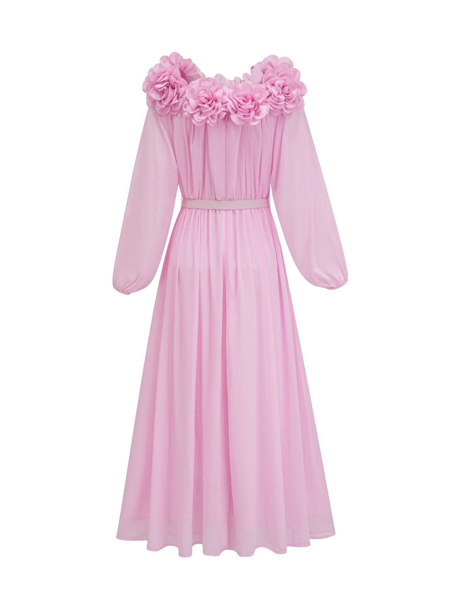 Robe Trapèze Col Carré Manches Longues Robe de Soirée en Rose