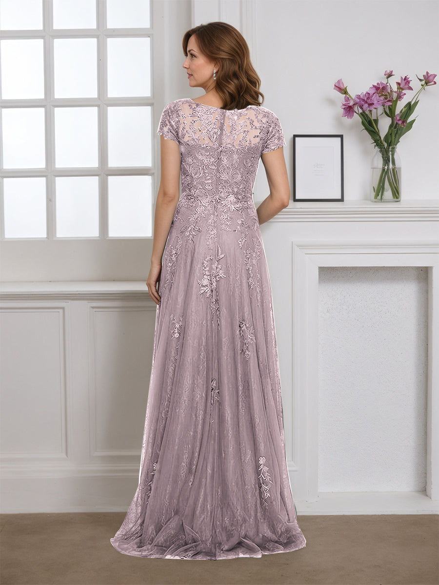Cicinia Robe pour Mère de la Mariée CREPUSCULE Longue en Dentelle Décolleté en V Manches Capelines