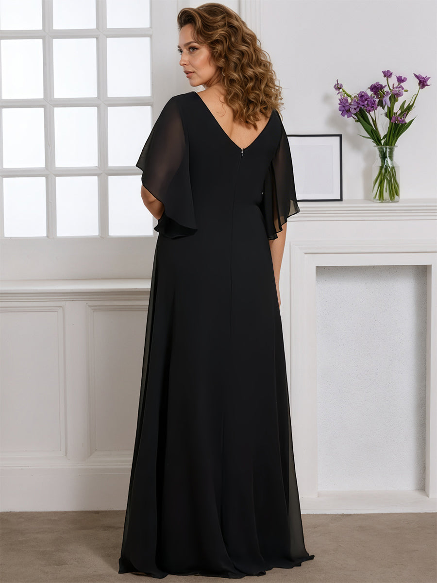 Cicinia Robe pour Mère de la Mariée NOIR Longue A-Line en Mousseline Manches Papillons Longueur Sol Grande Taille