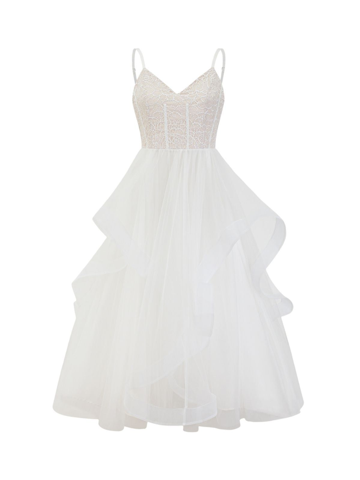 Robe Dentelle Bretelle Spaghetti Col V Sans Manches Robe de Soirée