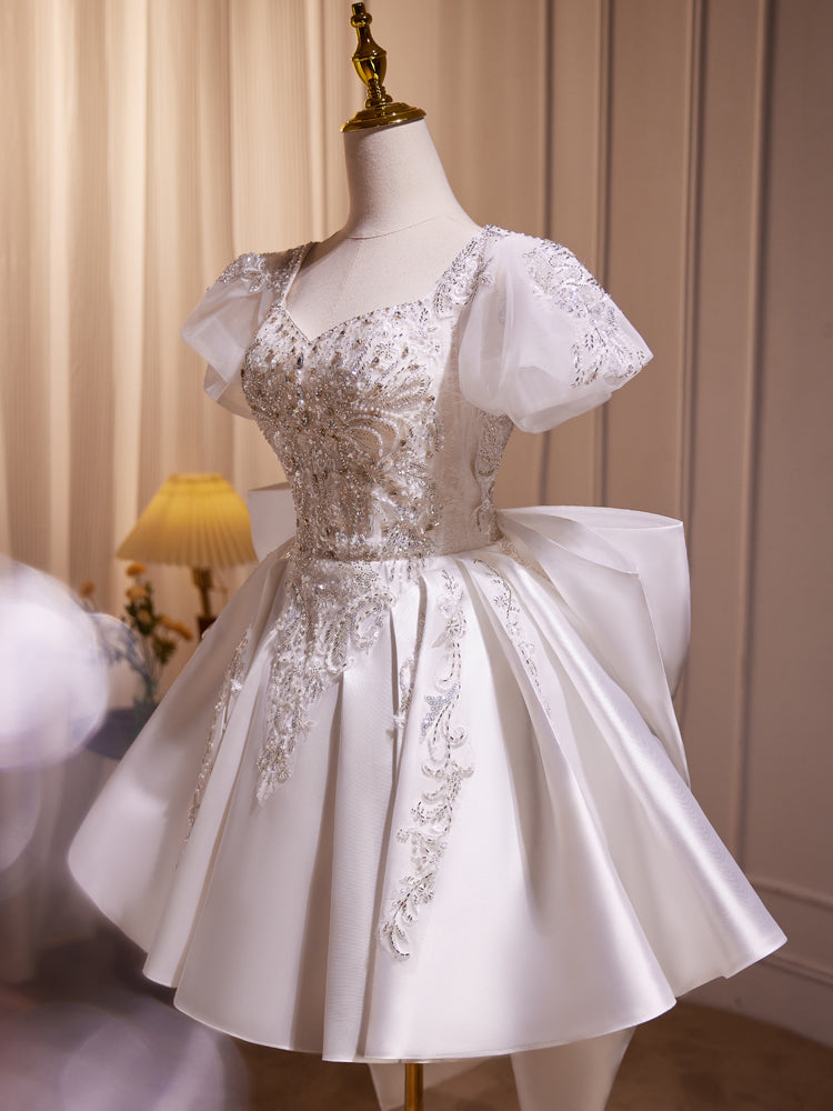 Robe de bal en Satin doux Col Cœur avec Nœud Papillon au Dos