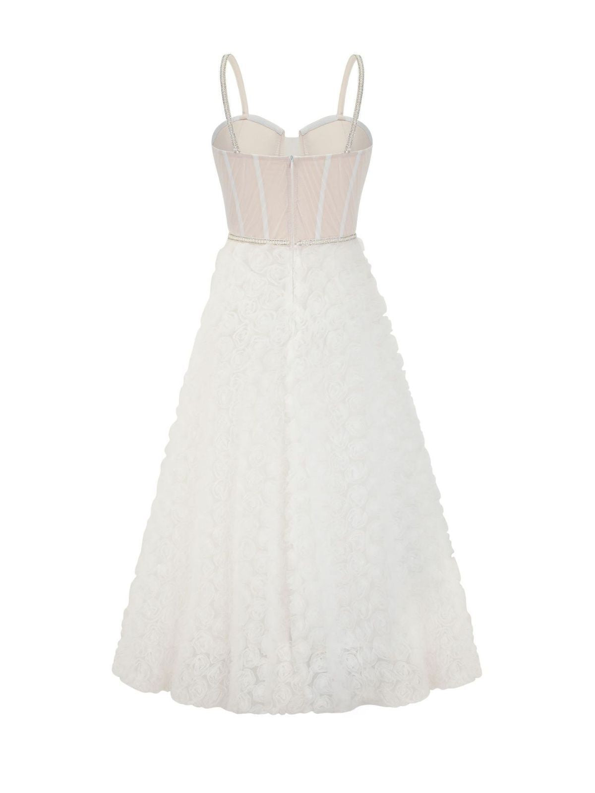 Robe Trapèze Mousseline Bretelles Cache Cœur Sans Manches Robe de Soirée en Blanc