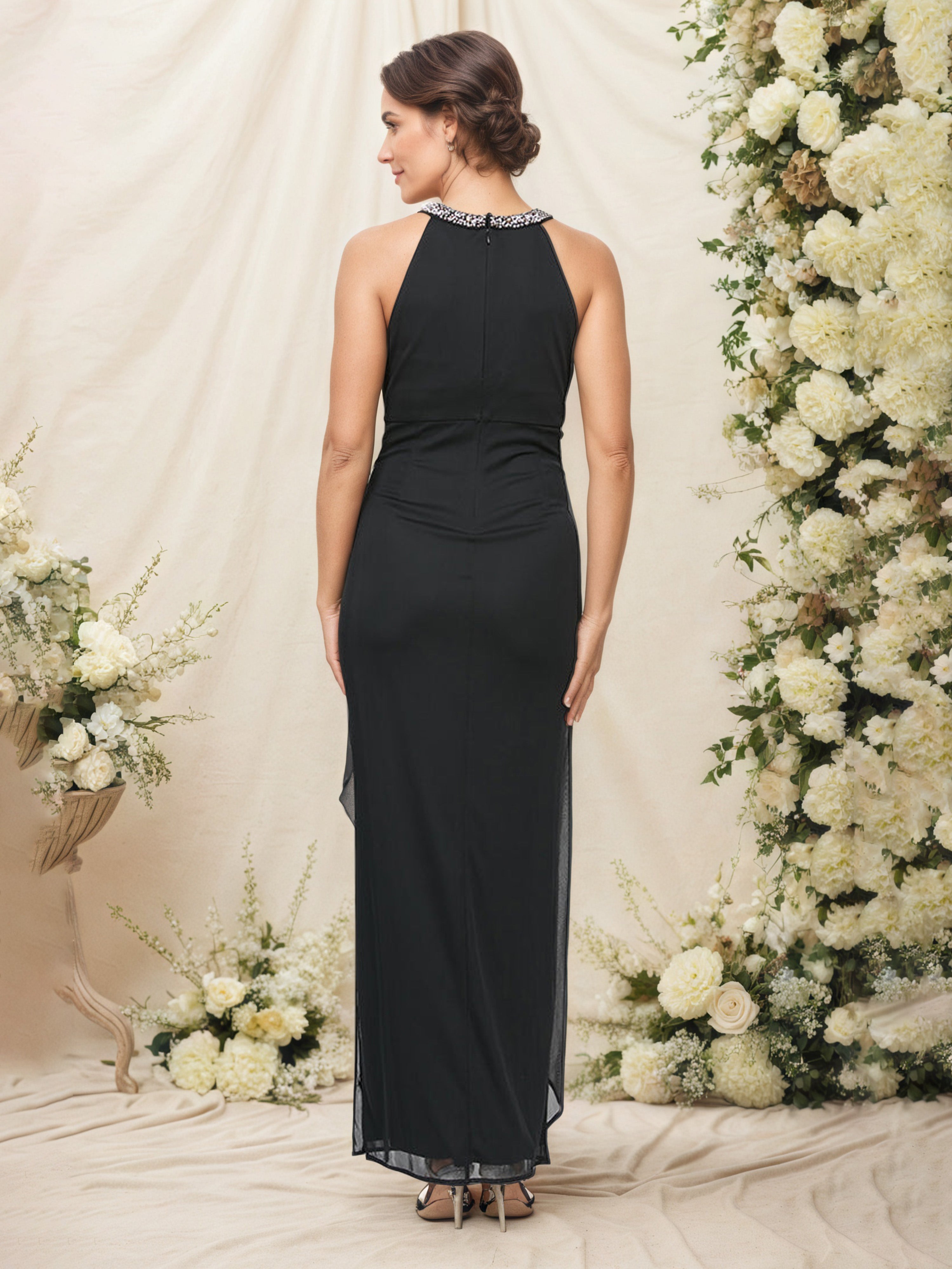 Robe Cérémonie Mariage Mère Du Marié Noir Licou Robe Fourreau/Colonne