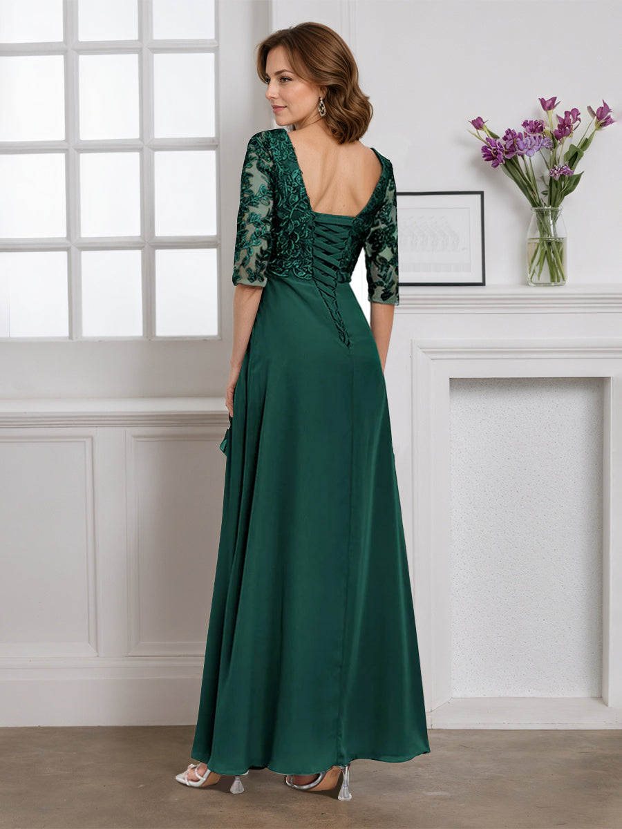 Cicinia Robe pour Mère de la Mariée VERT FONCE Longue A-Line en Mousseline Dentelle Décolleté en V Longueur Sol