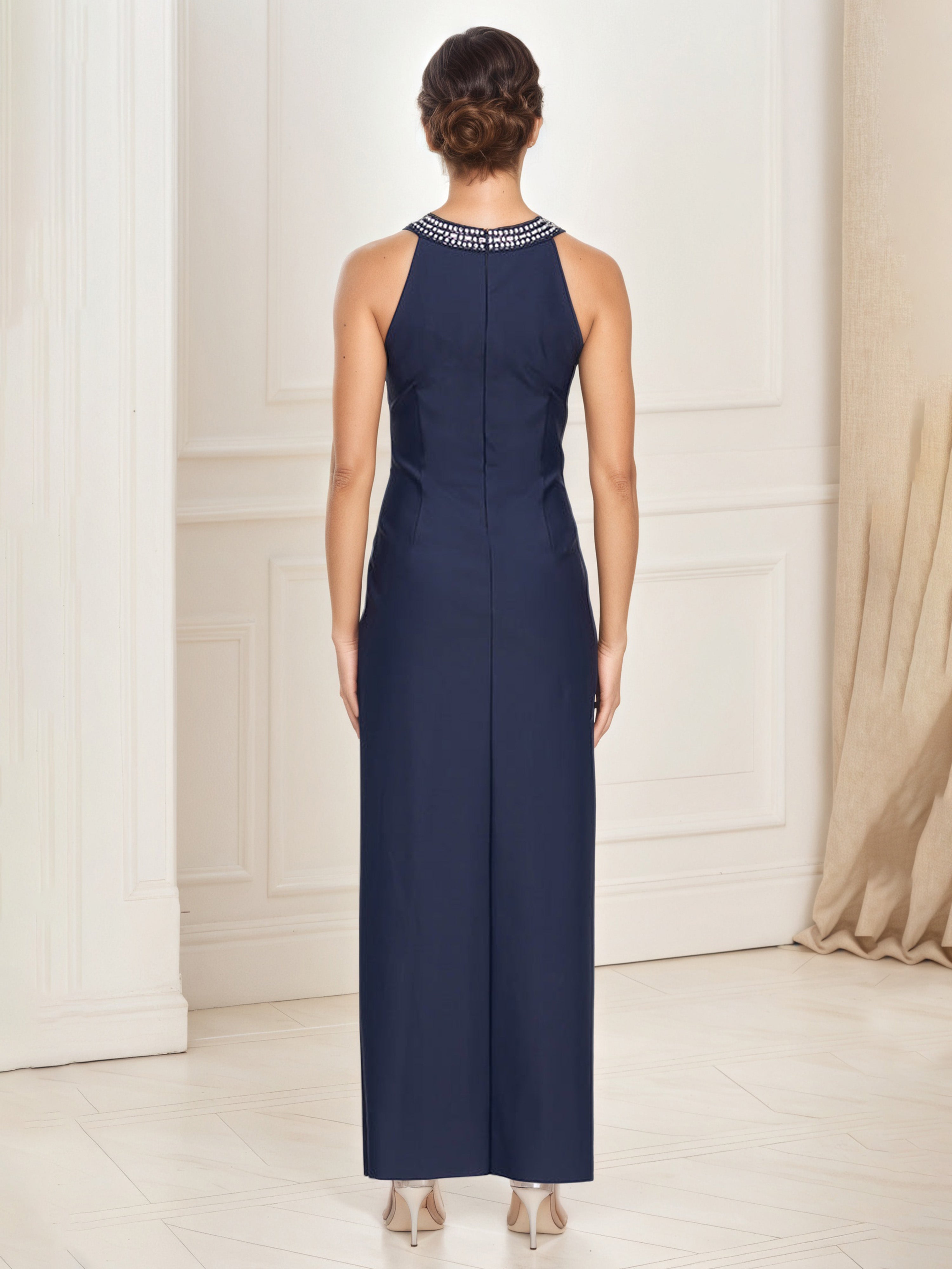Robe Mère de la Mariée BLEU_MARINE Fourreau/Colonne Licou Robe Longue