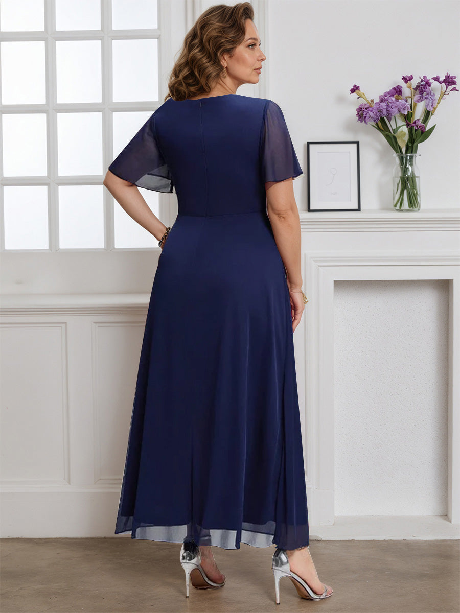 Cicinia Robe pour Mère de la Mariée BLEU MARINE Longue A-Line en Mousseline Manches Papillons Décolleté en V Grande Taille