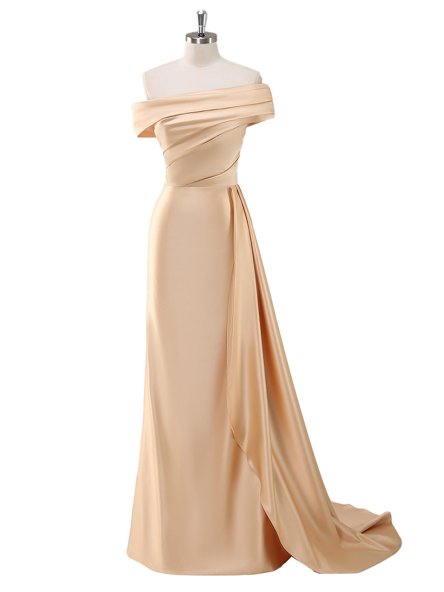 Cicinia Champagne Robe de Mère de la Mariée et de Soirée Longue Élégante en Satin extensible Fourreau