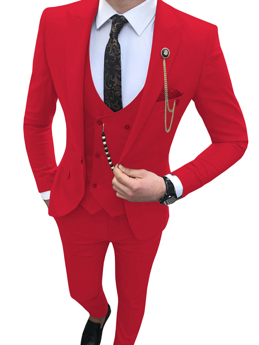 Costume Homme 3 Pièces Rouge Coupe Slim et Style Coréen Moderne pour une Silhouette Affinée en Affaires