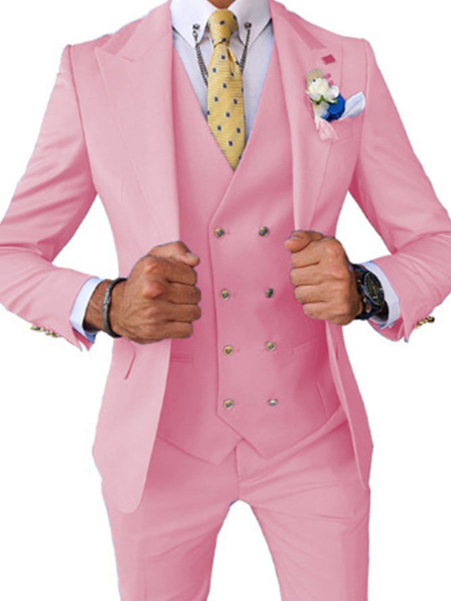 Costume Homme 3 Pièces à Revers Pointu en Rose Élégance Cérémonielle pour Marié et Garçons d'Honneur