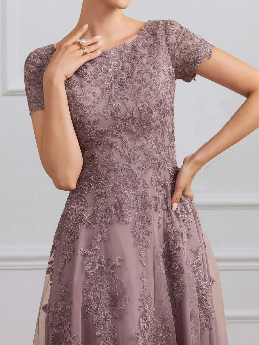 Cicinia Crépuscule Robe pour Mère de la Mariée Longue en Mousseline et Dentelle A-Line Longueur Midi (Thé) Manches Courtes