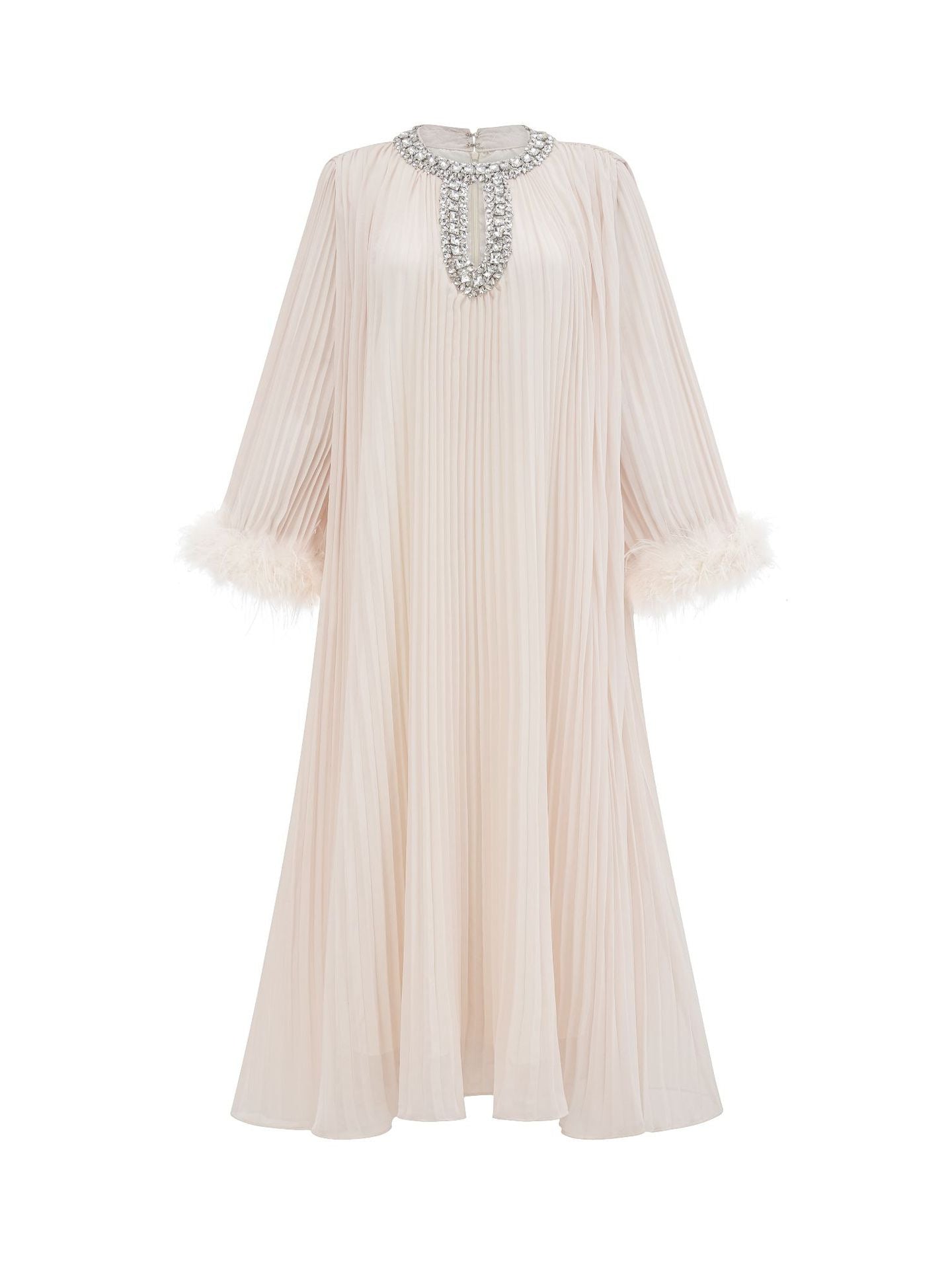 Robe Longue Col Rond Manches Longues Robe de Soirée en Abricot