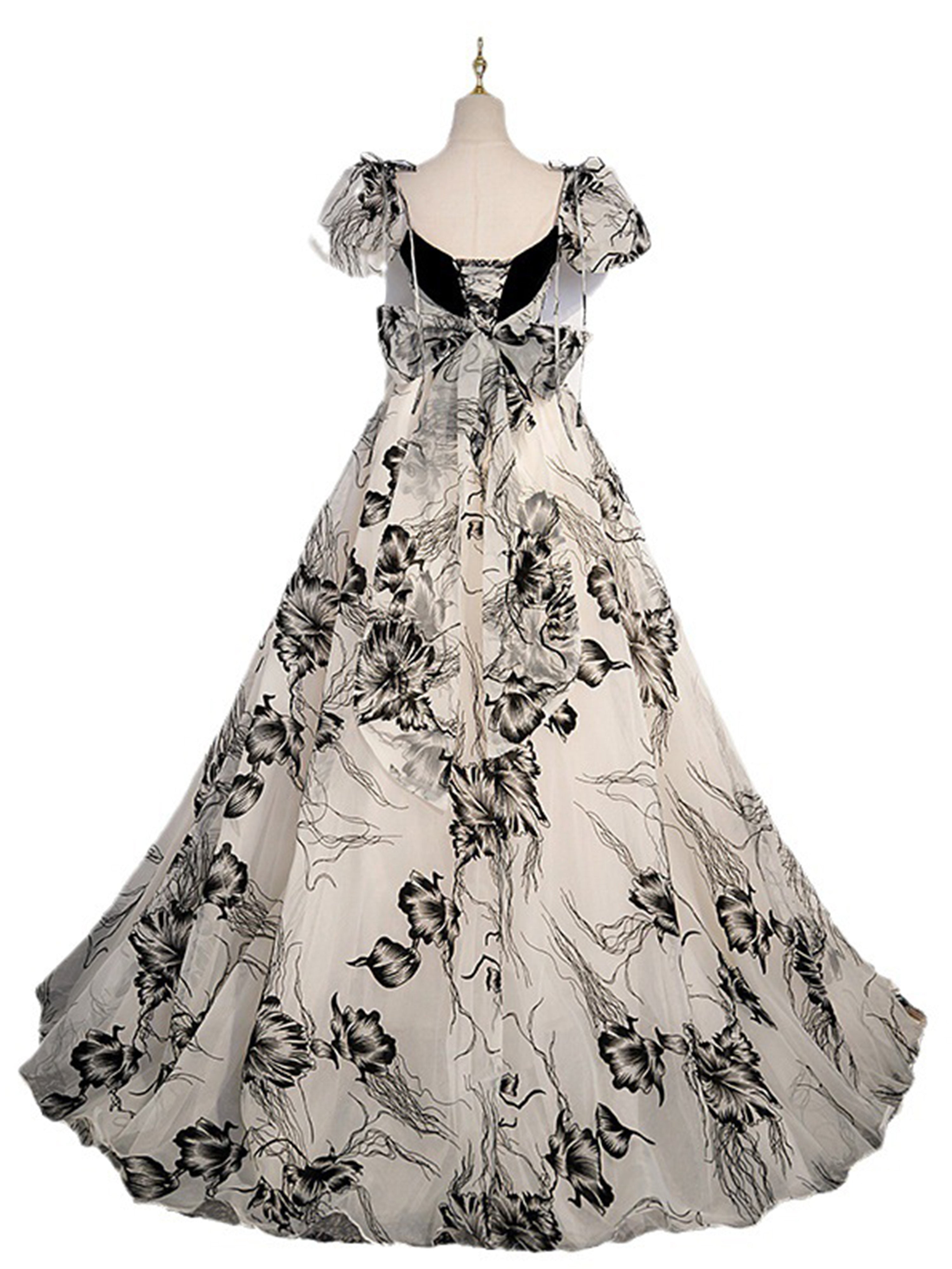 2 Pièces Trapèzes Col Cœur Manches Bouffantes Longueur Ras de la Cheville Robe Invitée de Mariage en NOIR