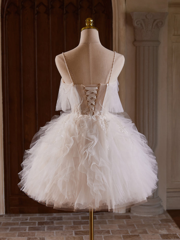 Robe de bal à Bretelles Spaghetti et Épaules Dénudées Tulle Longueur Genou
