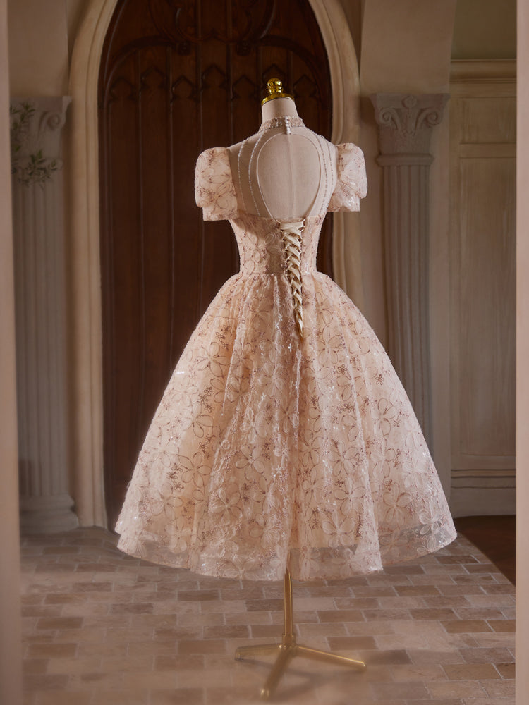 Robe de bal Mi-longue à manches courtes avec Perles