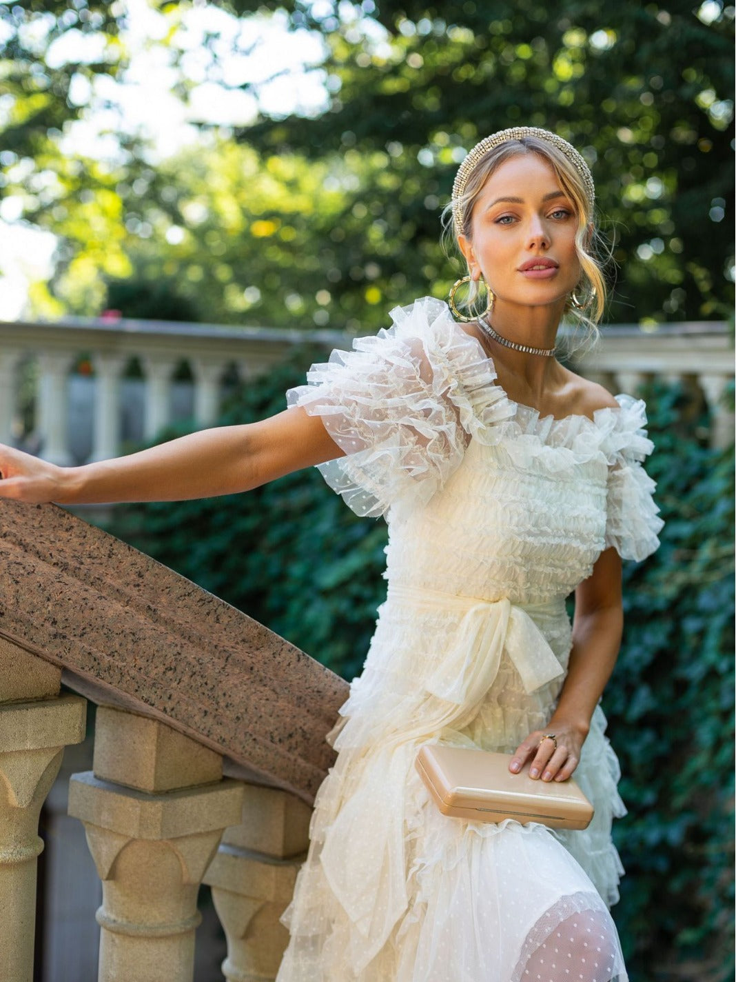 Robe Trapèze Épaule Dénudée Manches Courtes Robe de Soirée en Abricot