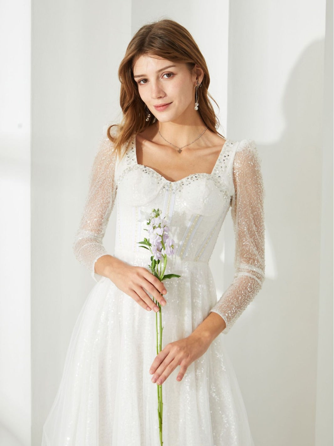 Robe Trapèze Cache Cœur Manches Longues Robe de Soirée