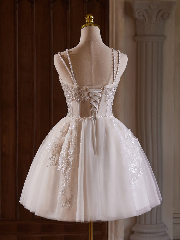 Col Cœur Robe de bal à bretelles spaghetti Tulle Longueur Genou