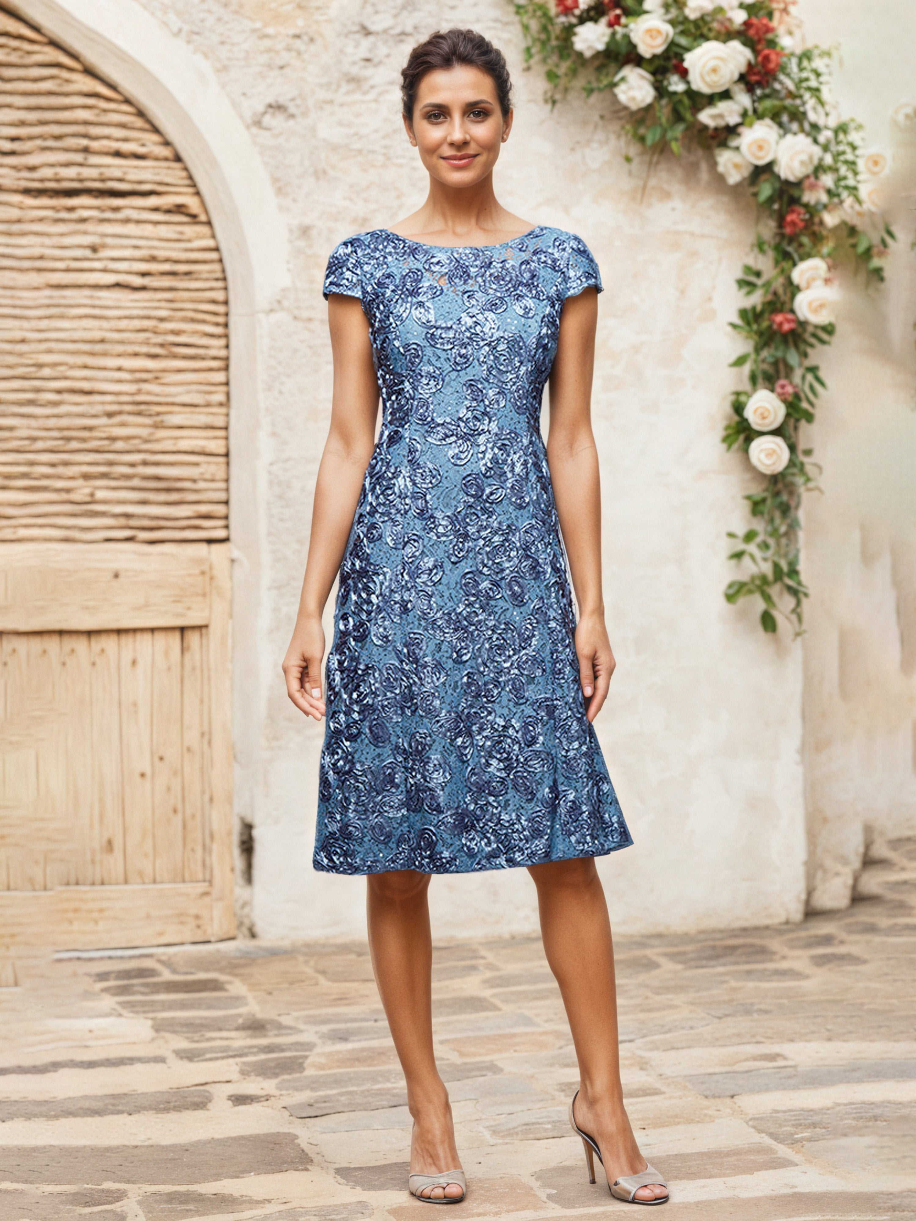 Robe Mere De La Mariee Periwinkle Trapèze Col Rond Manches courte