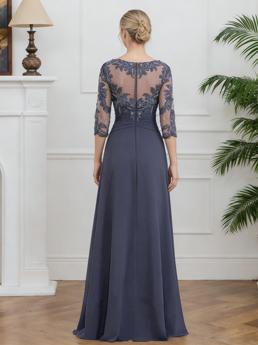 Cicinia Tempête Robe pour Mère de la Mariée Longue en Mousseline et Dentelle A-Line Manches Demi-longues Décolleté en Rond Grande Taille