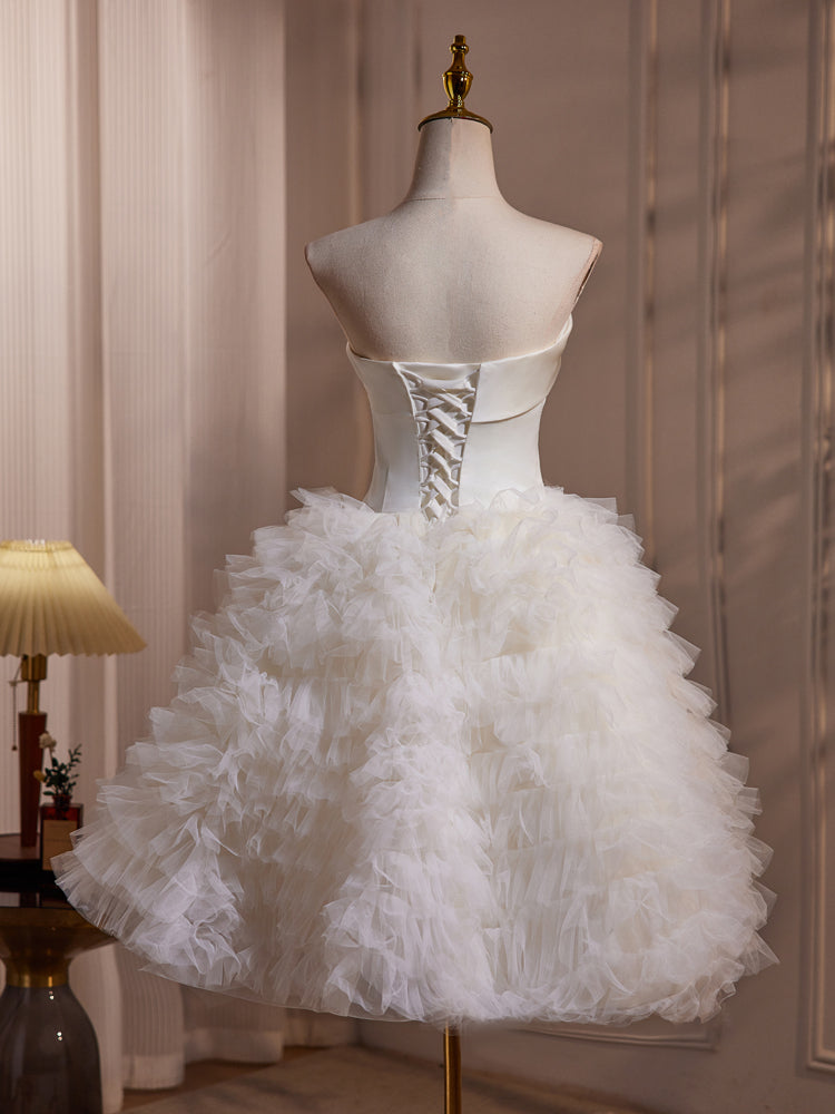 Robe de Mariée Volant Sans bretelles en Satin et Tulle