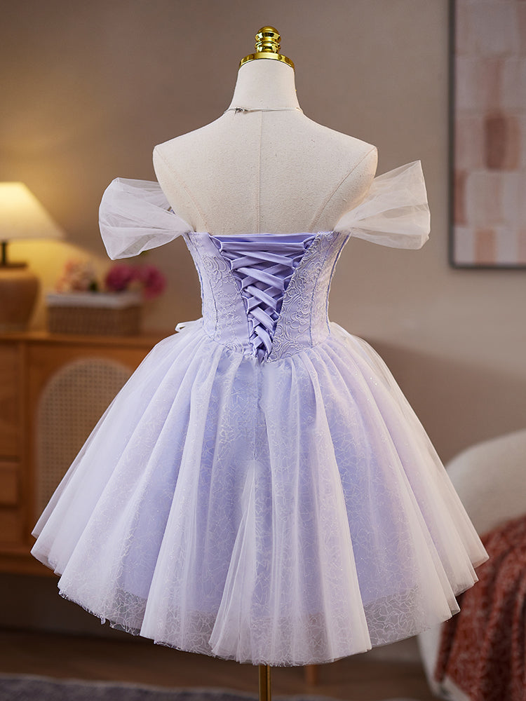Robe de bal en Lilas Robe Style Princesse Épaule Dénudée Ornée de Roses sans Manches