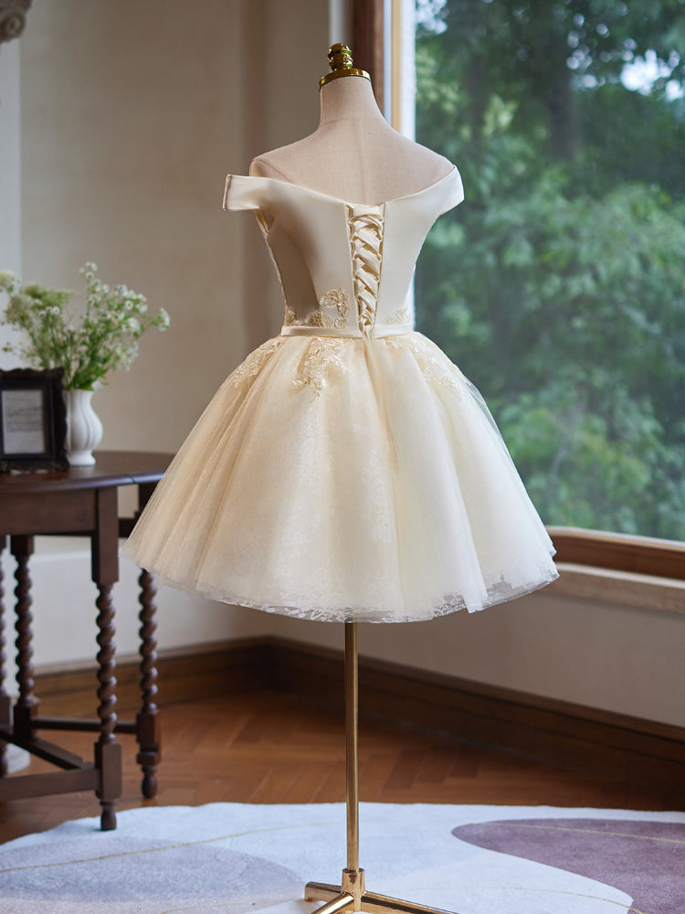 Robe de bal en Satin et Dentelle Épaules Dénudées avec Appliques