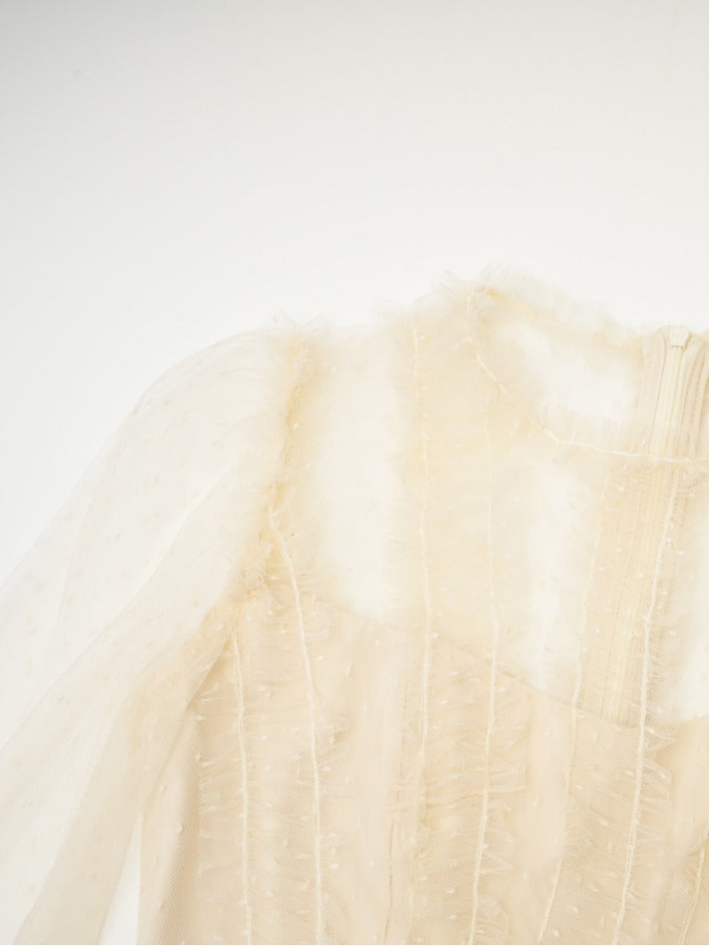 Robe Trapèze Col Roulé Mi-Haut Manches Longues Robe de Soirée en Abricot