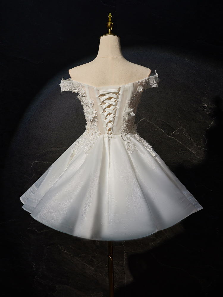 Robe de bal en Organza Longueur Genou à Épaules Dénudées avec Appliques Florales 3D