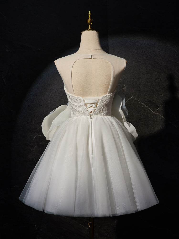 Robe de bal en Organza Longueur Genou sans Manche avec Appliques Florales 3D