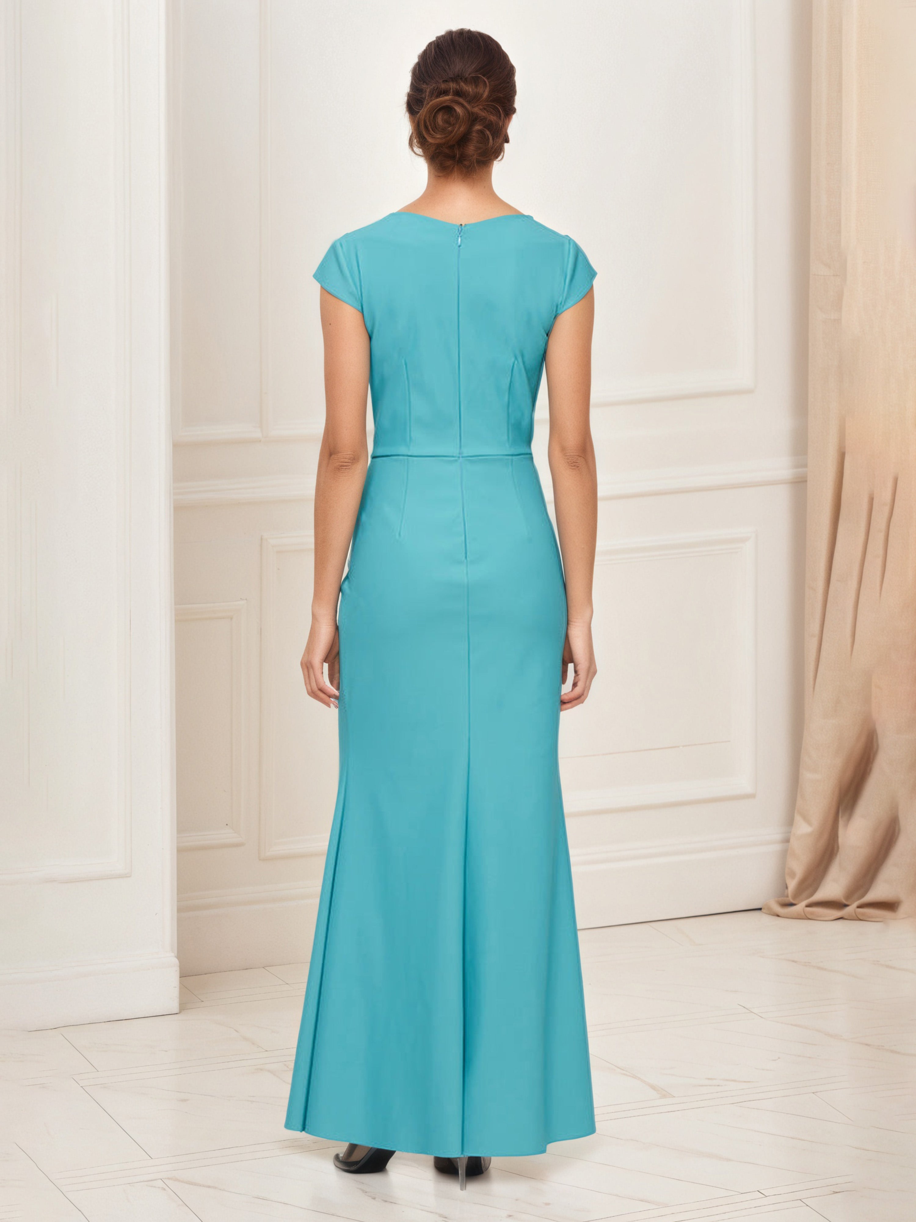 Robe Mère de la Mariée Jade Robe Longue Trompette/Sirène Col V Manchette