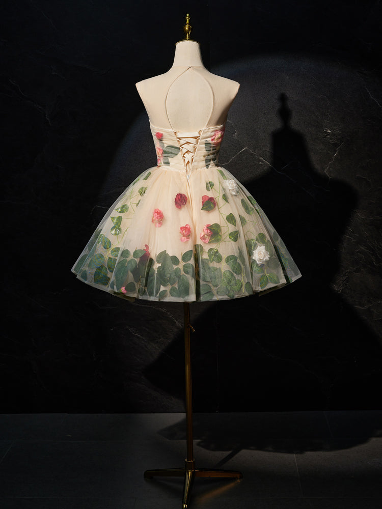 Robe de bal Florale en Tulle Longueur Genou sans Manche