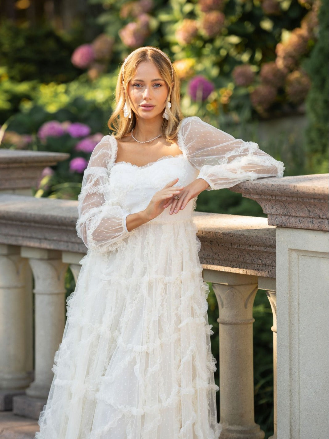 Robe Trapèze Cache Cœur Manches Longues Robe de Soirée en Abricot