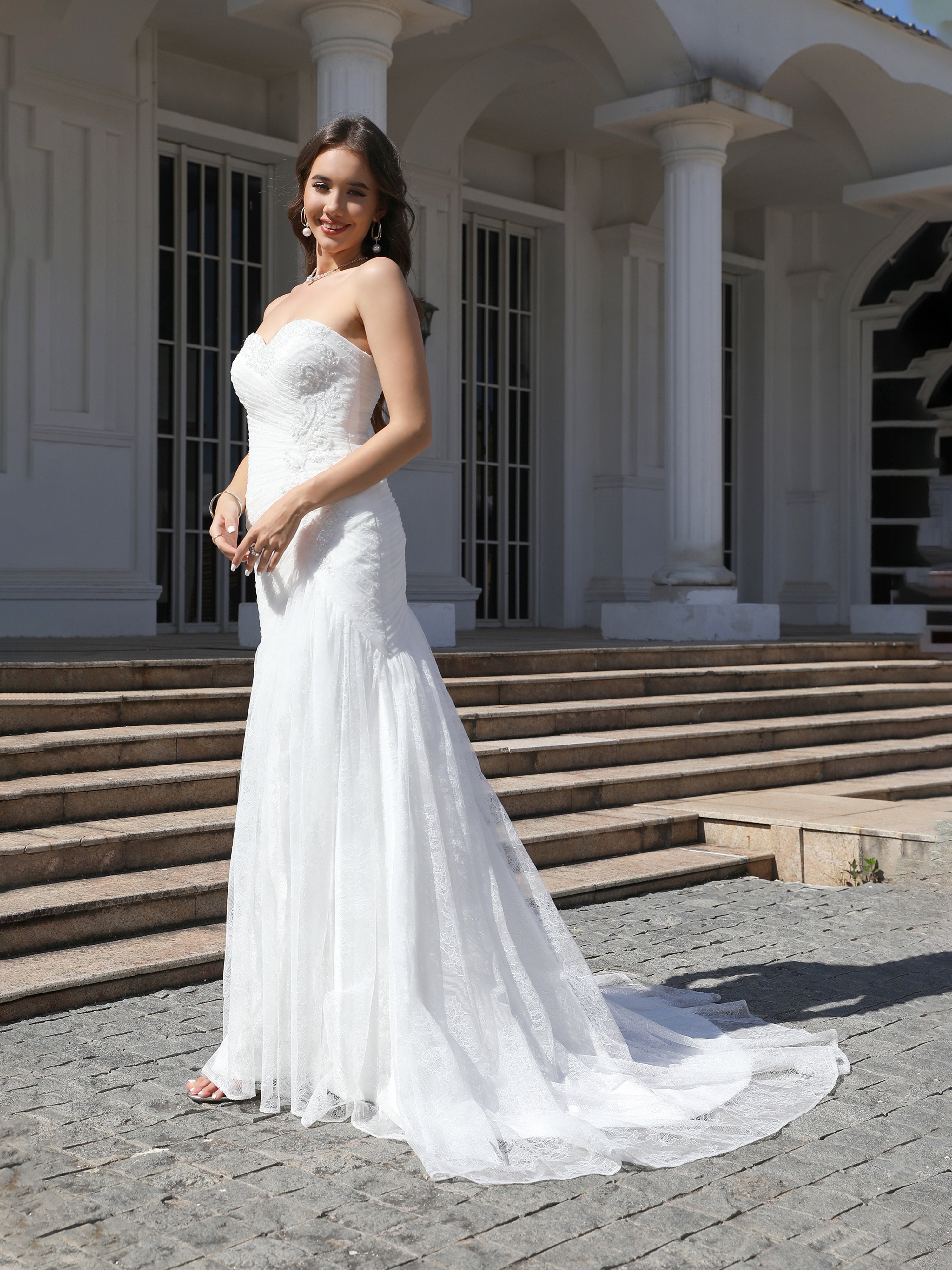 Cache Cœur Dentelle&Tulle Robe de Mariage Trompette/Sirène avec Traîne de balayage / pinceau