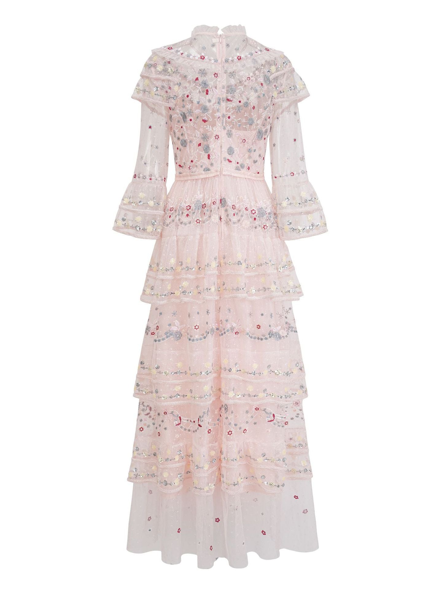 Robe Longue Paillettes Col Roulé Mi-Haut Manches 3/4 Robe de Soirée