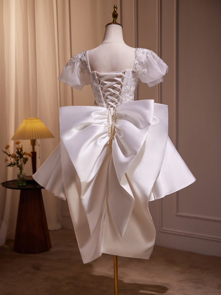 Robe de bal en Satin doux Col Cœur avec Nœud Papillon au Dos